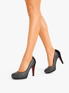 BALDAN VENEZIA BLACK SUEDE SILVER STUD HEELS PUMPS - 8